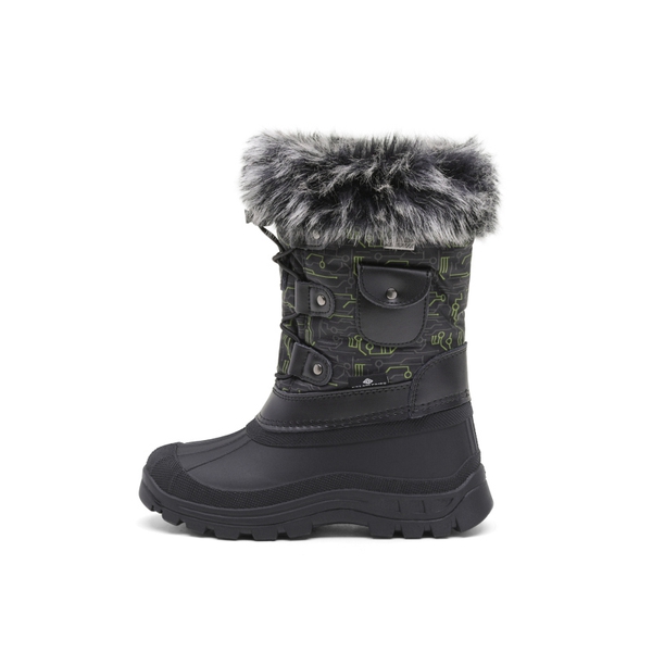 Kids Waterproof Warm Snow Boots - BLACK DARK GREY GREEN - 1